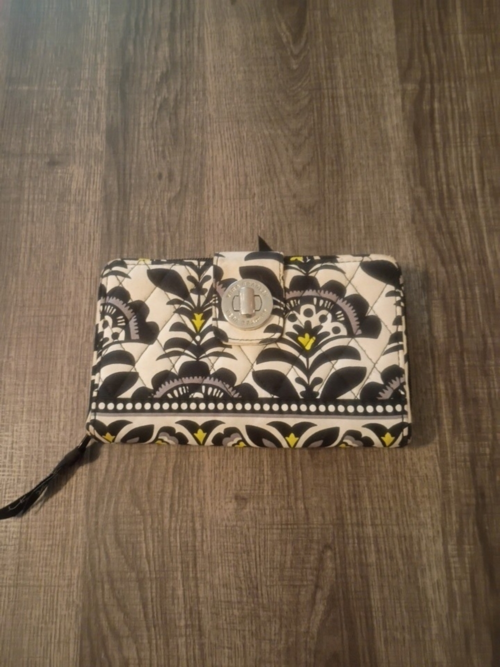 Vera Bradley Black & White Quilted Zip Wallet with Yellow Accents - Picture 5 of 5